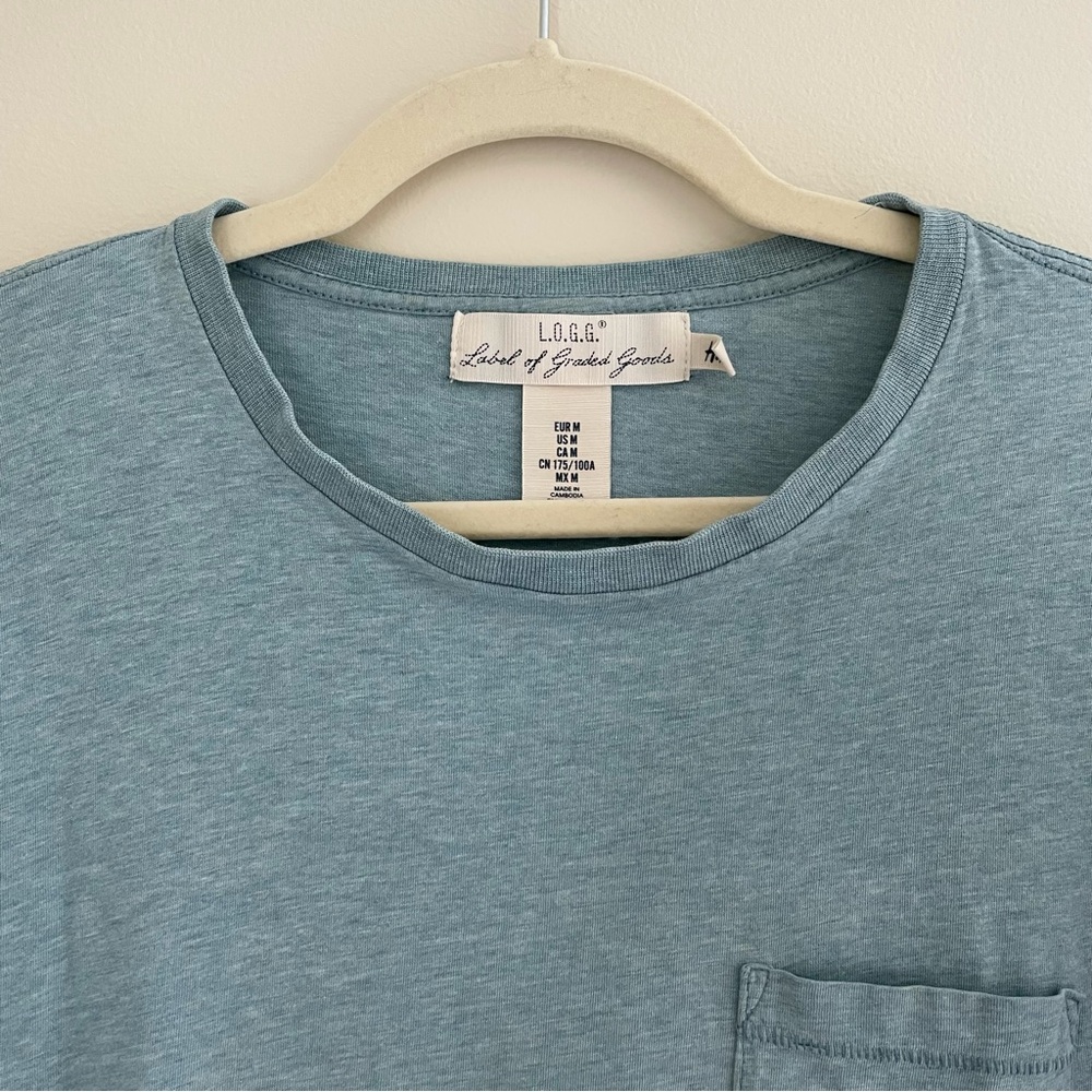 Blue Colorblock Short Sleeve Tee with Pocket - Picture 3 of 3